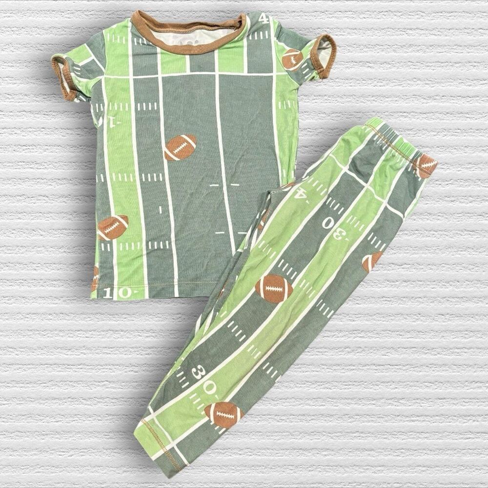 Kickee Pants Football Pajama Set 2t Bamboo Green